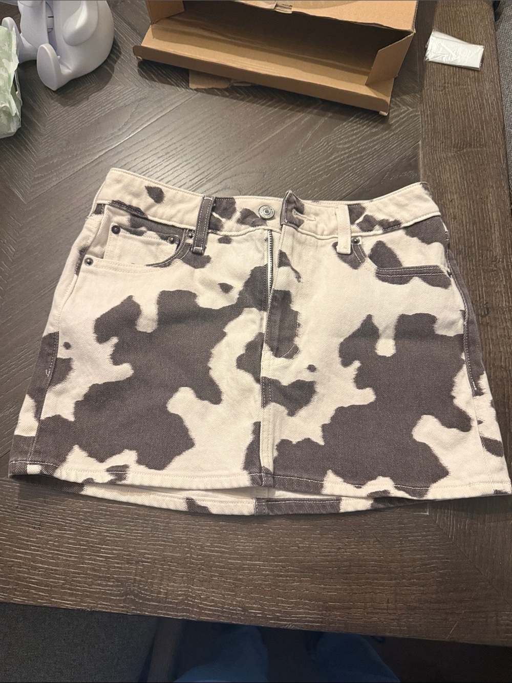 Abercrombie & Fitch Cream and Dark Brown Cow Print Mini Skirt